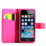 Wholesale iPhone 5 5S Crystal Flip Leather Wallet Case with Stand Strap (Double Flower Pink)